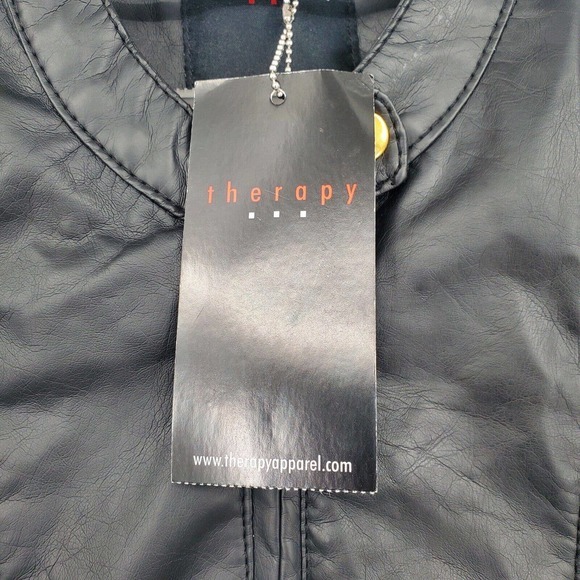 NEW Therapy by Lane Crawford Black Vegan Faux Leather Crop Moto Jacket XL 117070 - Picture 3 of 12